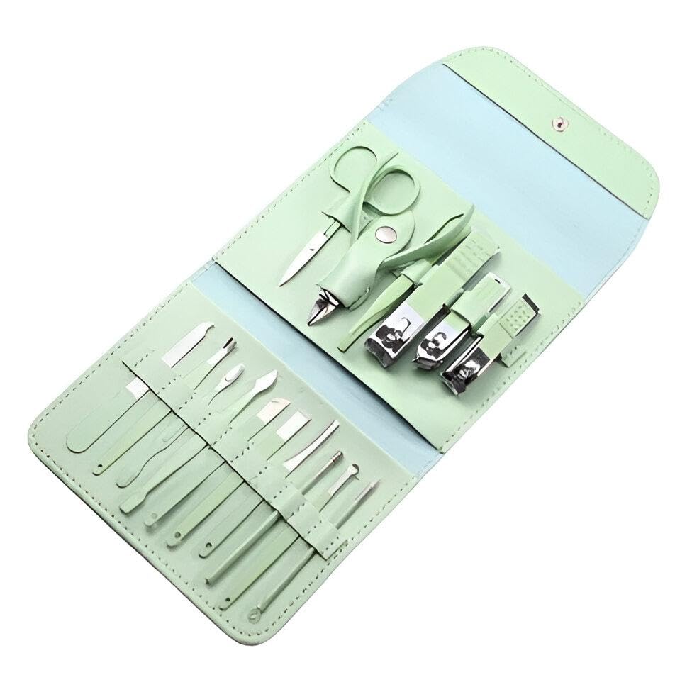 Manicure Pedicure Set - 16-Piece Stainless Steel Nail Care Kit with Travel Leather Case, Professional Clippers & Grooming Tools for Home and On-the-Go Use