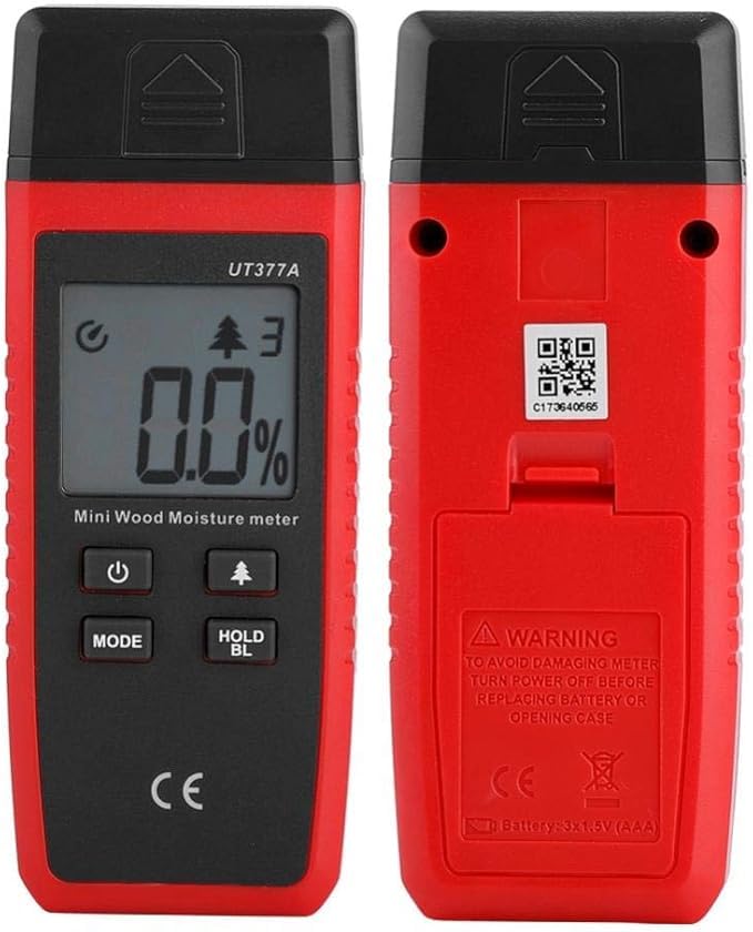 UT Wood Moisture Meter UT377A Digital LCD 2 Pin Tester Timber Hygrometer Humidity Detector 4 Calibrated Wood Groups Wood Moisture Detector Detects Leaks Damp and Moisture in Wood, Walls, Cei.