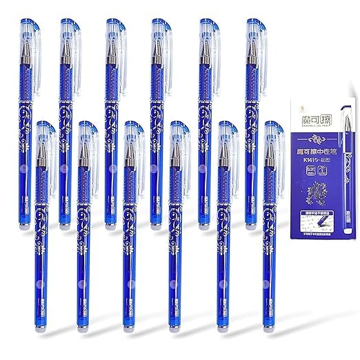 Erasable Gel Pens - Pack of 12 Pcs, 0.5mm, Blue, Solid