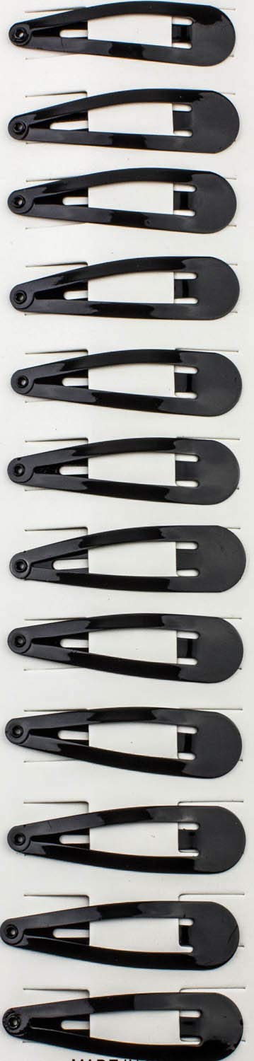 12 PCS 50mm/1.9Inch Medium Snap Hair Clip Plain Metal Tic Tac Bandy Snappy Hair Grips Clipsfor Girls Women Thin Hair (Regular 5cm - Black)