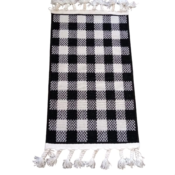 Area Rug, Modern Velvet Area Rug, Geometric Pattern, 50x80cm, Non-Slip Floor Mat for Entrance Living Room (Black White Plaid, 50x80cm)