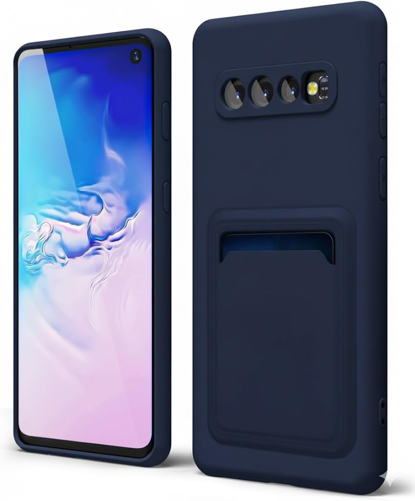 Soft Silicone Case Cover with Card Holder Compatible with Samsung Galaxy S10 4G, Soft Fashion Design Wallet Case (Dark Navy)