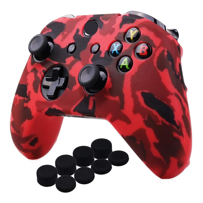 Gamer X Red Camo Silicone Controller Cover with Thumb Grip Caps, Anti-Slip Protective Case Compatible with Xbox One Controllers