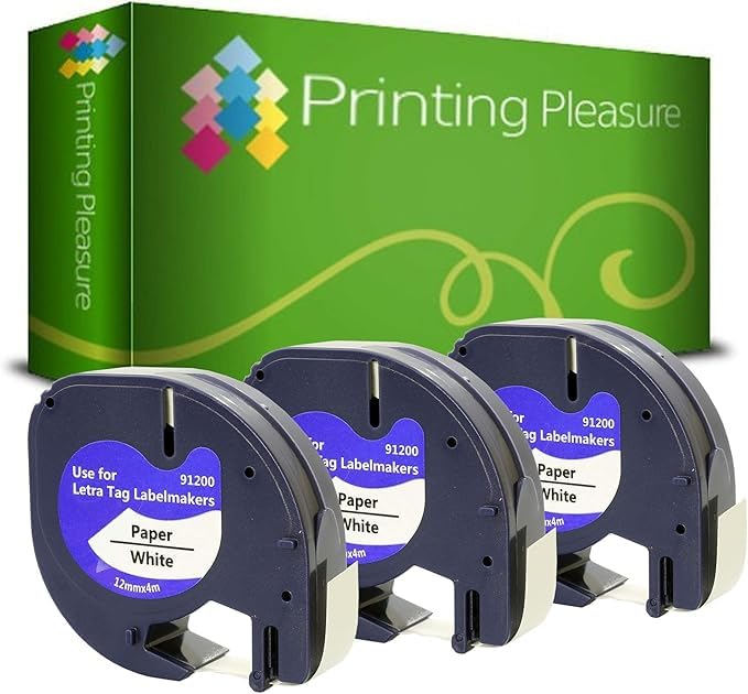 Compatible with Dymo LetraTag 91200 Black on White (12mm x 4m) Paper Label Tapes for Dymo LetraTag LT-100H, LT-100T, LT-110T, QX 50, XR, XM, 2000, Plus Label Makers