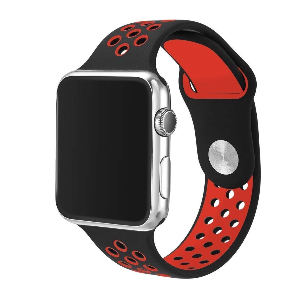 Compatible for Apple Watch Band 38mm 40mm 42mm 44mm,Soft Silicone Sport Band Replacement Wrist Strap Compatible for iWatch Apple Watch Series 4/3/2/1,Nike+,Sport,Edition (42mm/44mm, Black/Red)