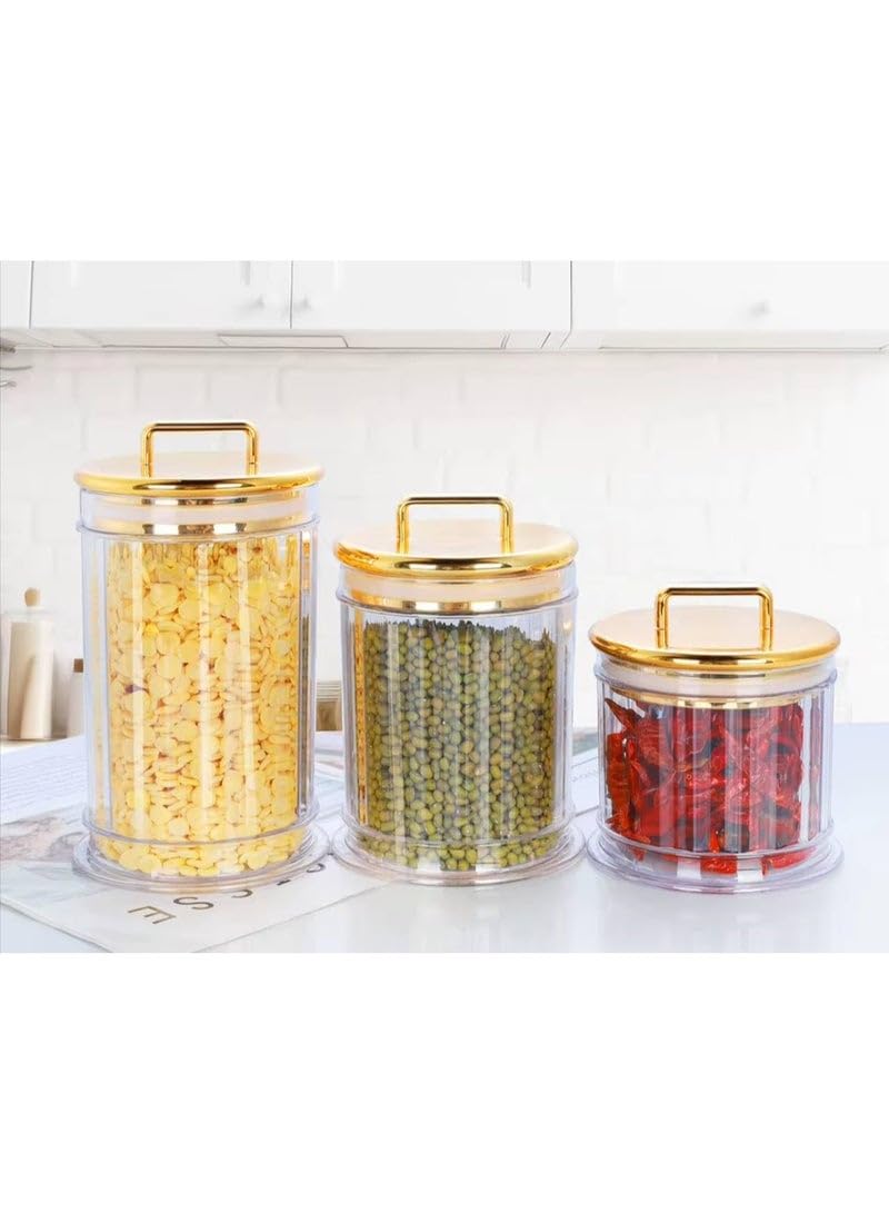 Candy 3-Piece Acrylic and Pulse Jar Set - Clear with Gold Wood and Silicone Lid 300/600/1000ml N