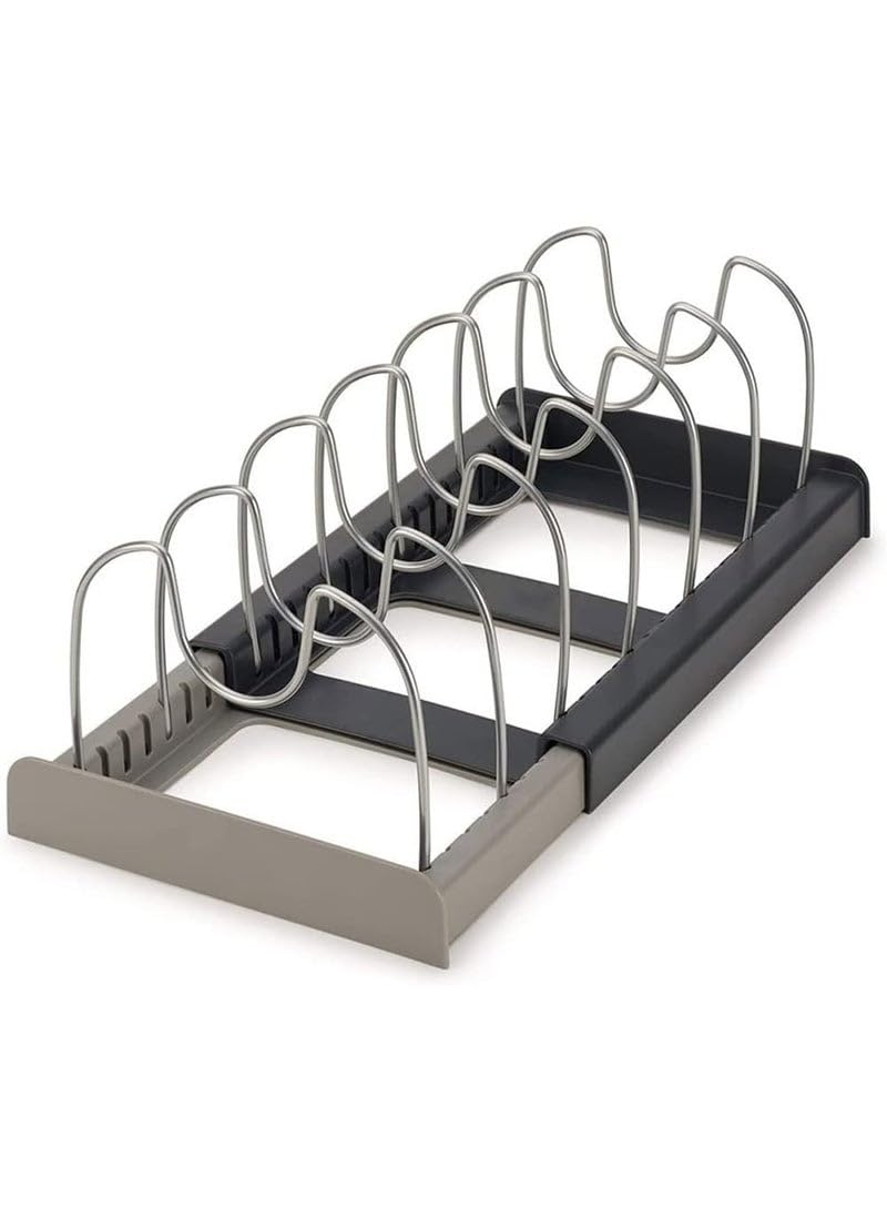 7-Tier Adjustable Stainless Steel Kitchen Organizer for Pot and Pan Lid Storage with 2 DIY Installation Methods for Kitchen Cabinets and Countertop Hanging Shelf - Extendable Length up to 22 Inches