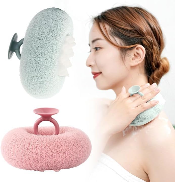 Loofah Sponges and Ultra-Soft Sponge 2-in-1 Mesh Ultra-Dense Easy Foaming Body Scrubber Shower Pouf Exfoliator for Men and Women, Shower Use Sponge With Suction Cup-1PC- MULTICOLOR