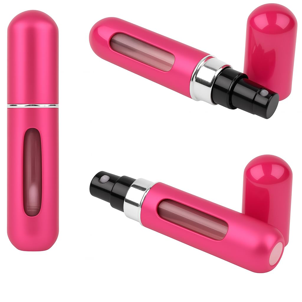 Perfume Spray Bottle Set -THE PACK- Portable Mini Refillable Perfume Atomizer Bottle for Travel Spray Scent Pump Case 5 ml (Fuchsia)