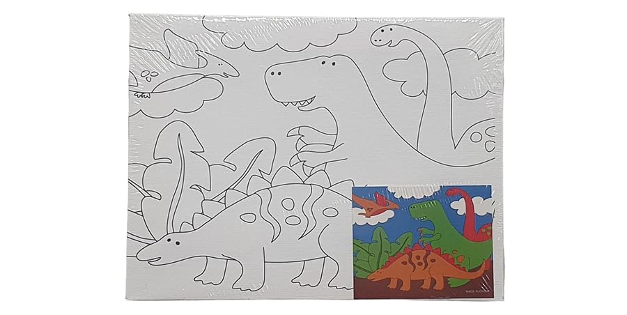 Keep Smiling Canvas Painting Set With Paint Brush & 6 Watercolor For Kids, 15 X 20Cm - White Black - 525