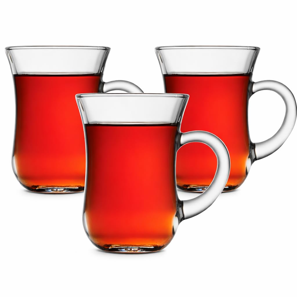 OVA Glass Cups with Handle, 145 ml Capacity – for Tea, Coffee, Espresso, Cappuccino and Hot Chocolate (Clear - 3 Pieces)