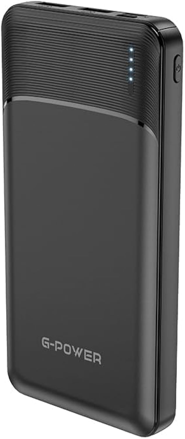 G-Power Brilliance 10000mAh Portable Power Bank – Fast Charging Battery Pack with 4 Ports (2 USB, Micro, Type-C) – Black