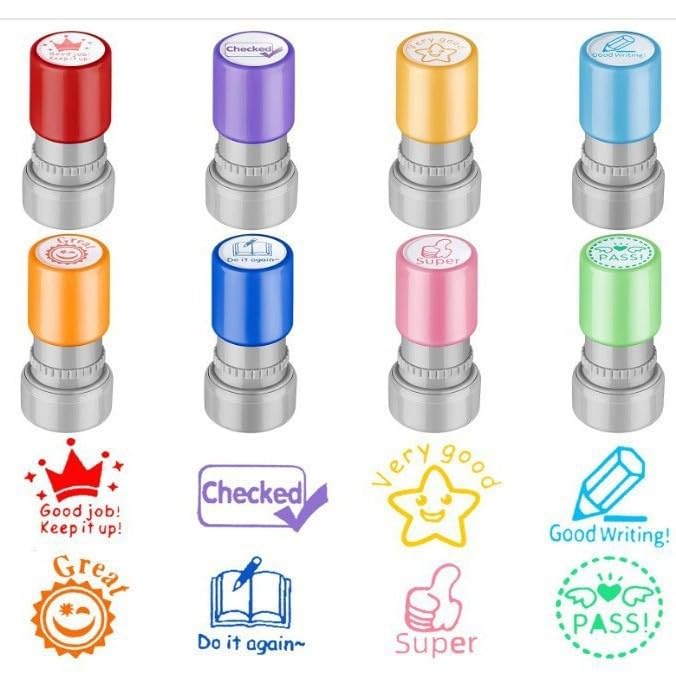 Stamps for Grading Classroom,8Pcs Self-Inking Rubber Colorful Stamps for Teacher Grading Homework