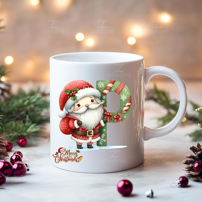 ELLA - Christmas Printed Mug Edition - Letter Q Alphabet Tree Design 320 ml