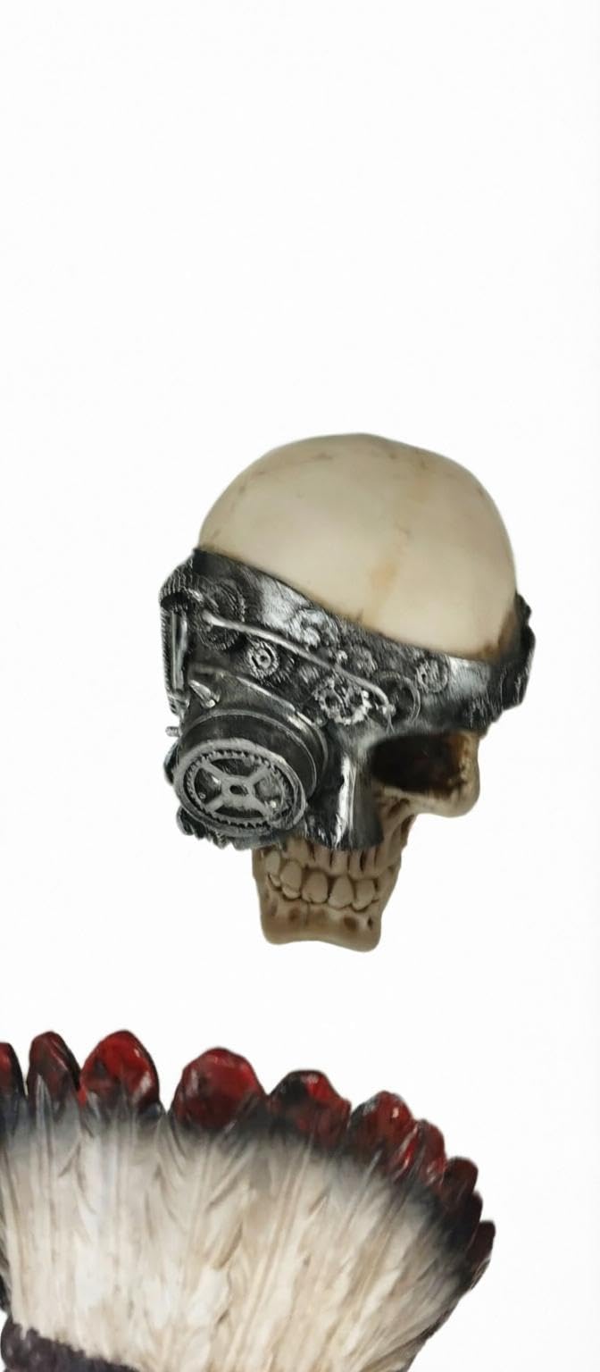 Resin Skull - Steampunk Pirate Police Themed Decorative Sculpture Set for Home Office Desk Shelf Display Gothic Horror Novelty Art Figurine Collection Gift Idea (model 9)