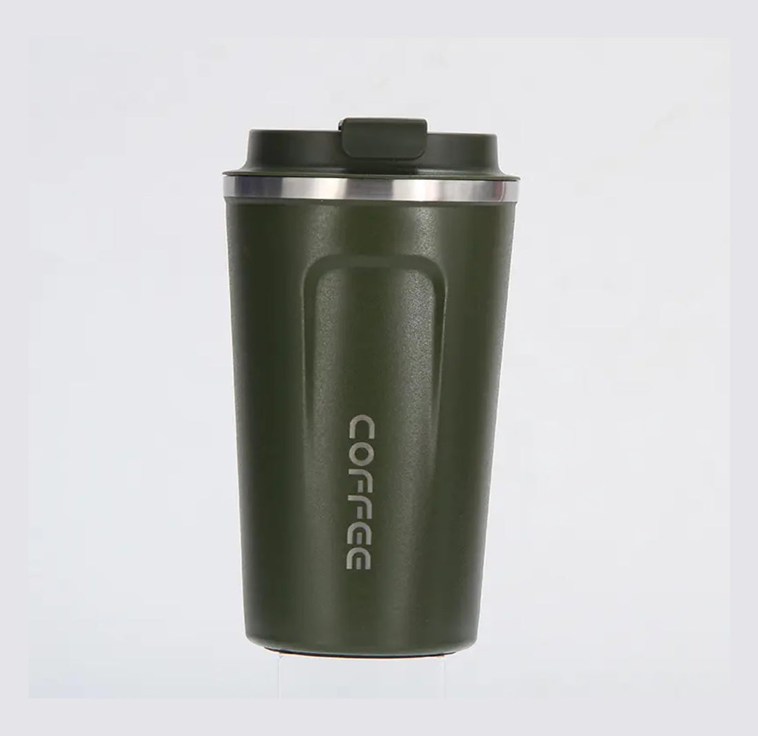 SHAR Travel Thermo Cup | Leakproof Water Bottle 304 Stainless Steel Coffee Thermos Mug | Portable Car Vacuum Flask | Thermocup for Hot & Cold Drinks, 380ml(Dark green, S)