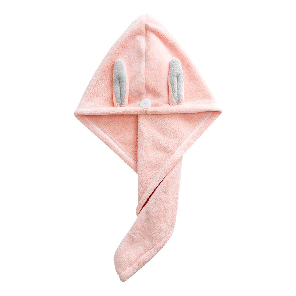 Hair Towel Wrap Kids Hair Drying Wrap Super Absorbent Microfiber Soft Comfortable Coral Velvet Towel Cute Rabbit Quick Dry Hair Cap with Buckle for Children Girls Wet Long Curly Thick Hair Head Caps
