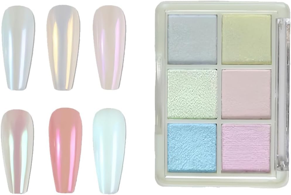 6 Colours Pearl Effect Nail Powder, Chrome Nail Powder, Nail Art Glitter with Mirror Effect, Pearl Effect Powder for Donut Nails, Nail Decorations