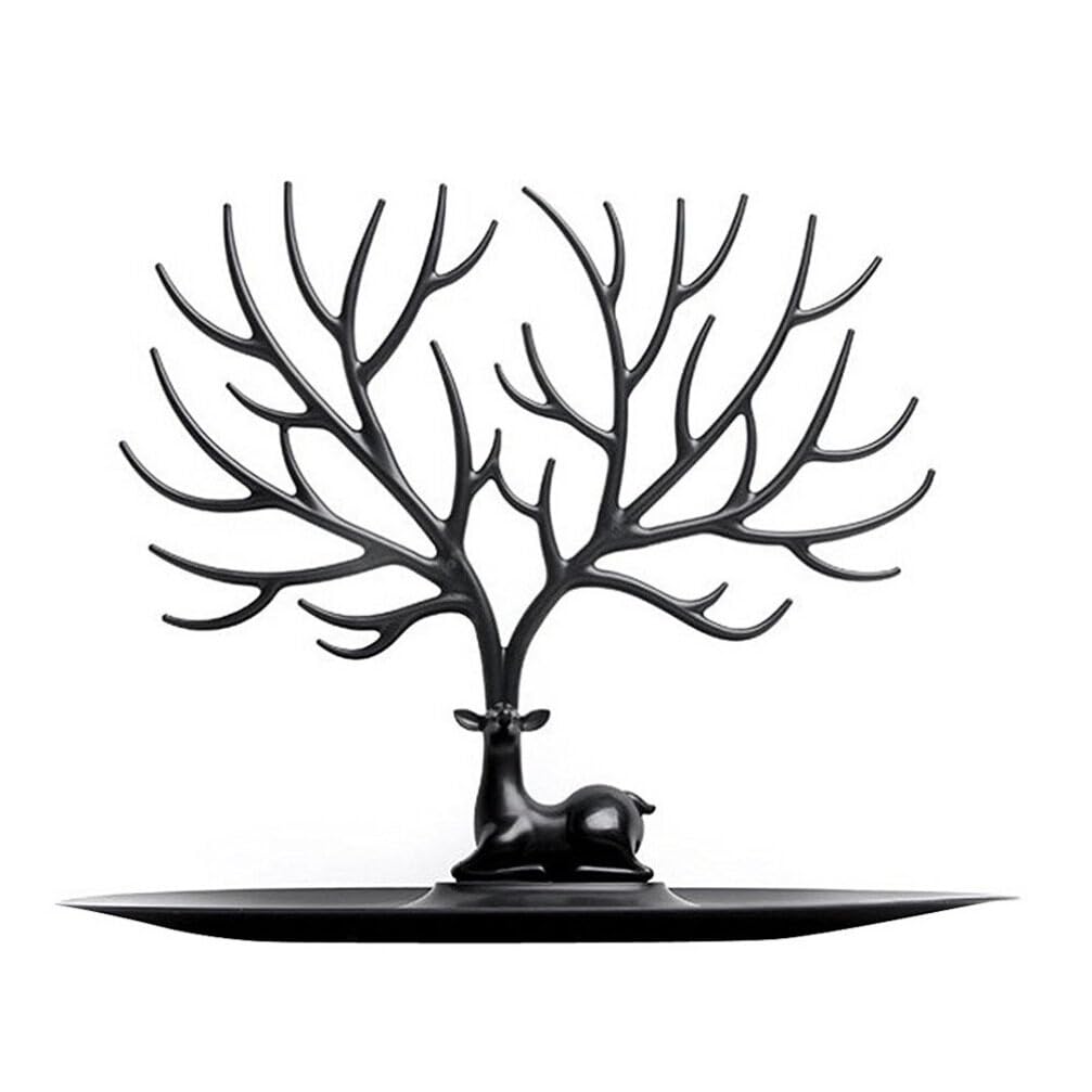 Uonlytech 1Pcs Jewelry Organizer Holder Stand, Antler Jewelry Display Rack Deer Jewelry Display Stand Jewelry Towers for Ring Necklace Christmas, Black