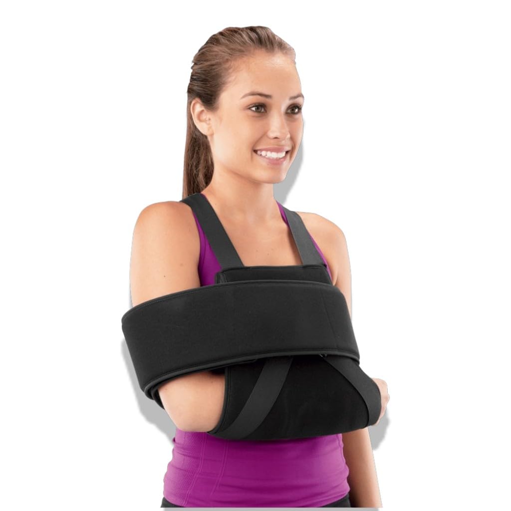 Medical Shoulder Elbow Arm Sling with Adjustable Posture Correction Strap,Black (XL)