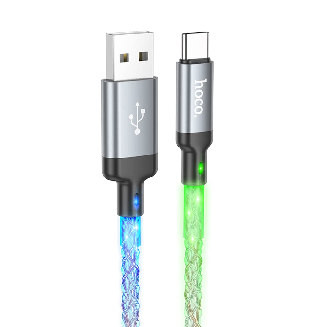 Hoco U112 - Shine Charging And Data Transmittion Cable (3A - 1M), USB-A To USB-C Plug, Compatible With Samsung Huawei Xiaomi Oppo - Grey