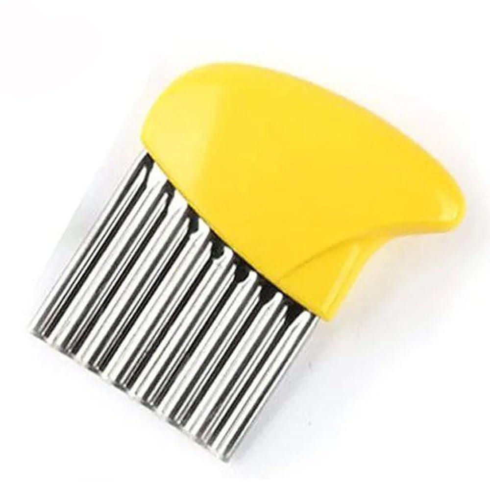 Crinkle Cut French Fry Cutter with Plastic Handle, Stainless Steel Wavy Blade for Potato and Pickles