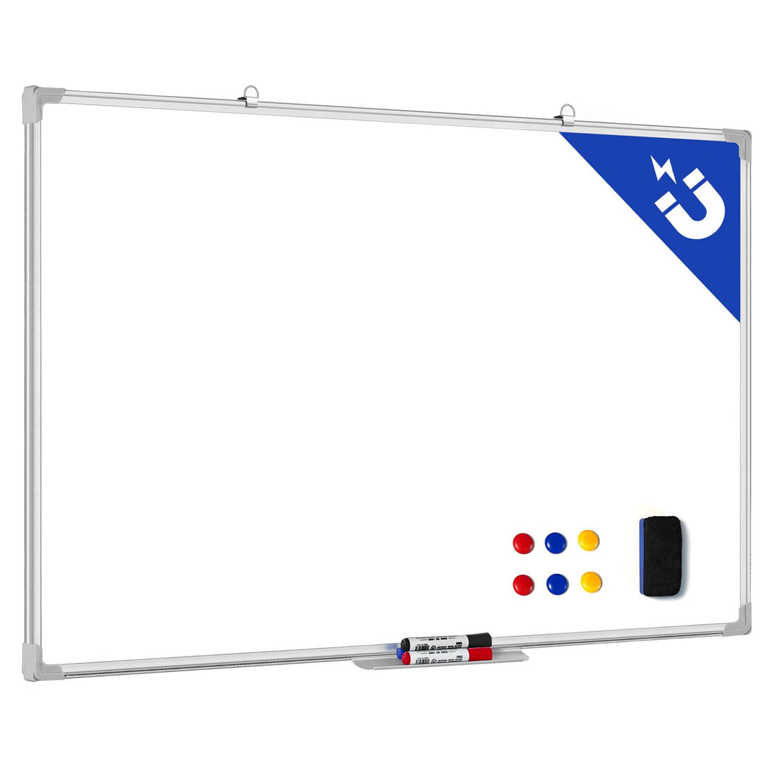 SKY-TOUCH Magnetic Whiteboard 90X120cm, Wall Mounted White Board with Pen Tray, Mountable Dry Erase Wipe Whiteboards for Home Office School Notice Board