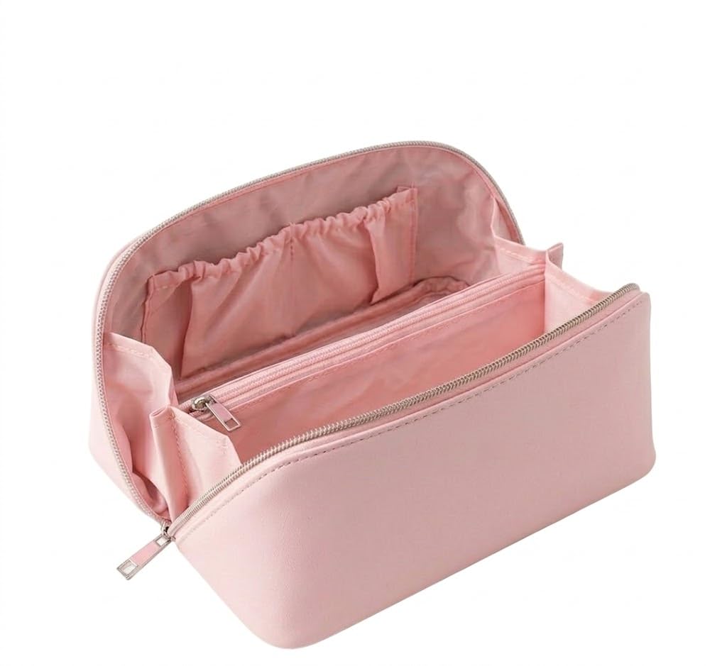 Stylish Multi-Use Leather Makeup Bag – Makeup Organizer Bag for Toiletries & Accessories Perfect for Travel & Travel AR (Pink)