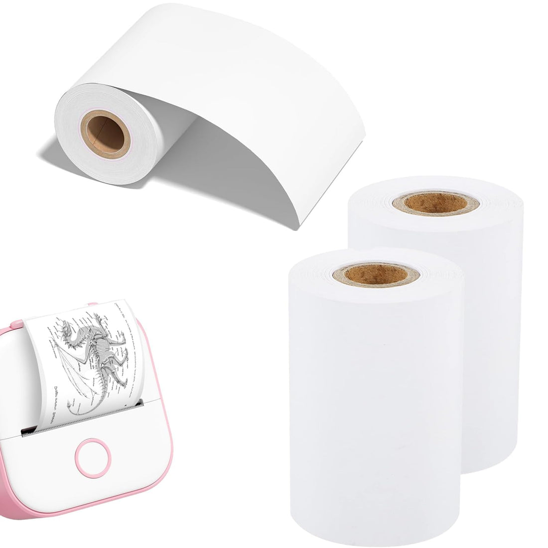 3 Rolls T02 Thermal Printer Paper Rolls, Mini Printer Sticker Paper Self-Adhesive Sticker Paper Thermal Paper for Sticker Maker T02/M02X/M02L, 50mm x 3.5m Printer Paper
