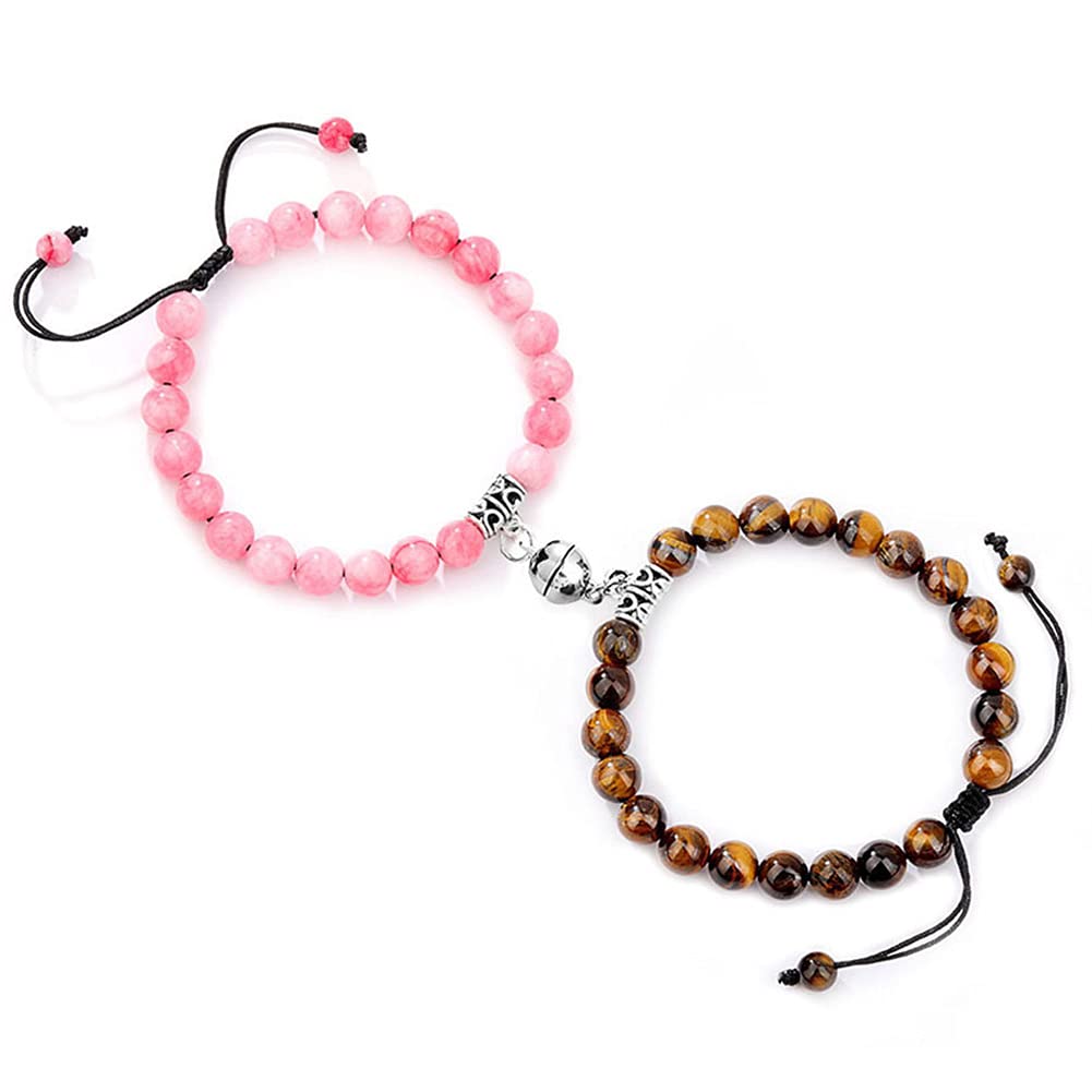 SUMMER LOVE Agate Beaded Couples Matching Bracelets Magnetic Mutual Attraction Charm Bracelet Jewelry for Lover Women Mens,Vows of Eternal Love Jewlery Gift Set Friendship, 8mm Bead&adjustable, Stone,
