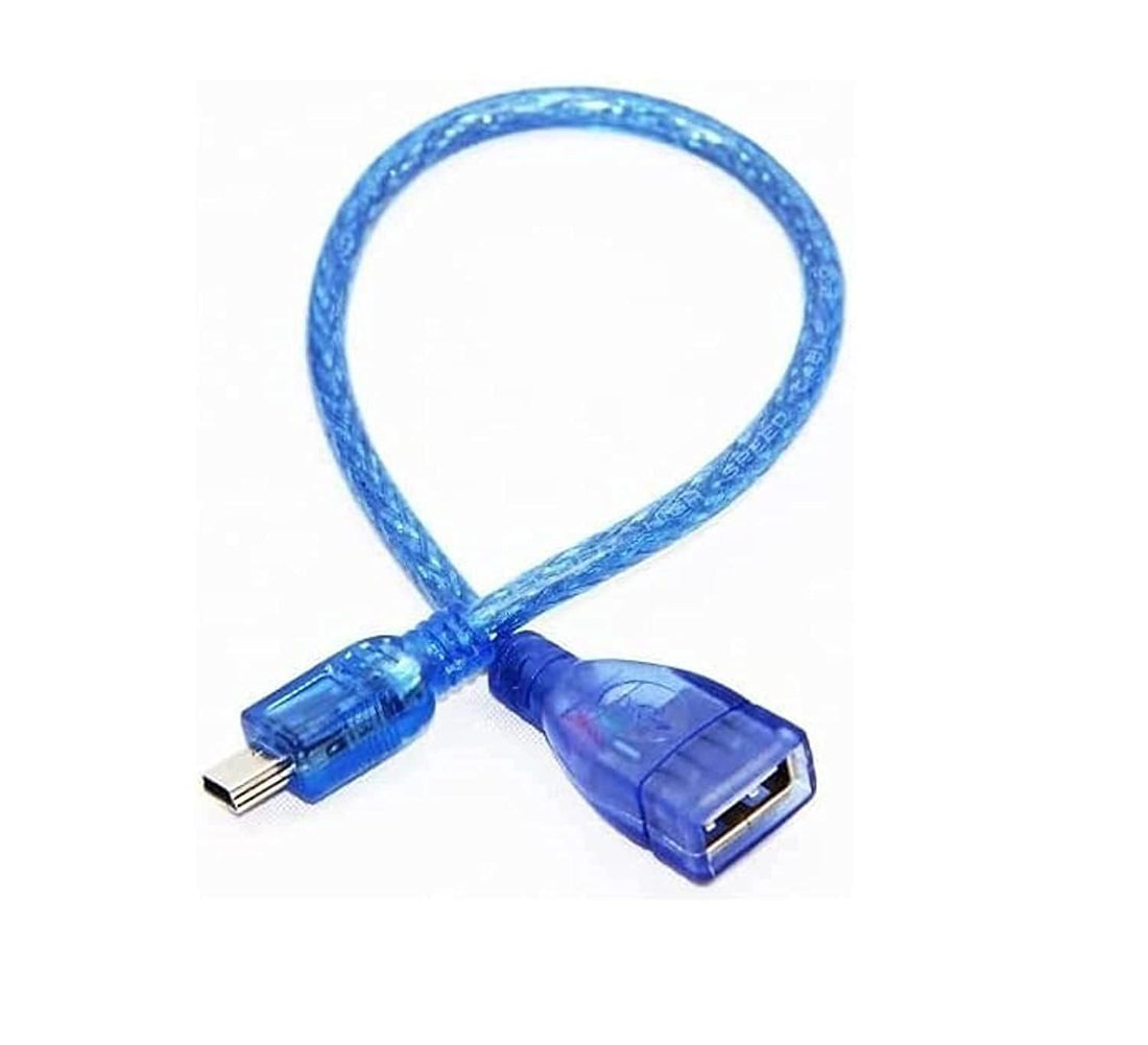 Cable USB 2.0A Female To Mini 5 Pin Male 10cm Transparent Blue For Multi Devices OTG V3