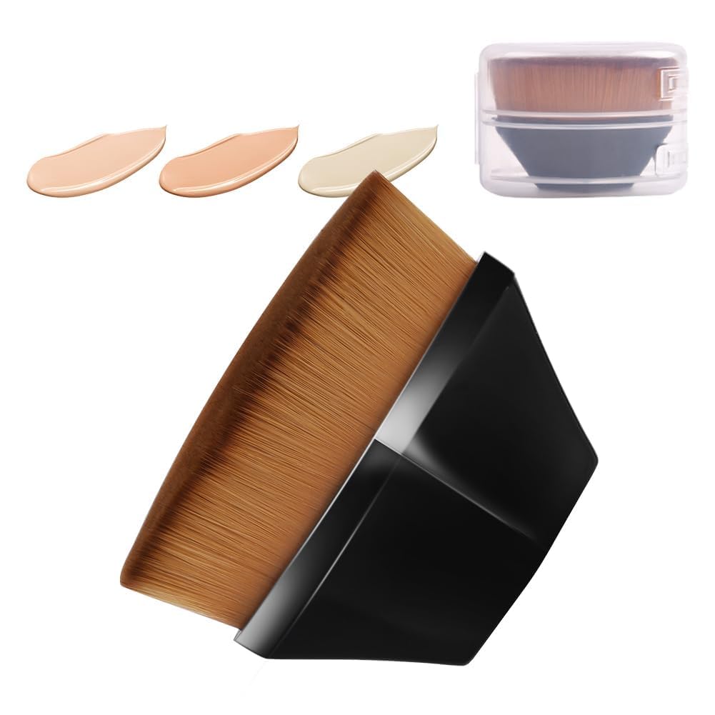 Foundation Brush, Flat Foundation Brush, Super Hot Seamless Magic, Small Liquid Makeup -, Portable Groove Design Blush -with Storage Box-black