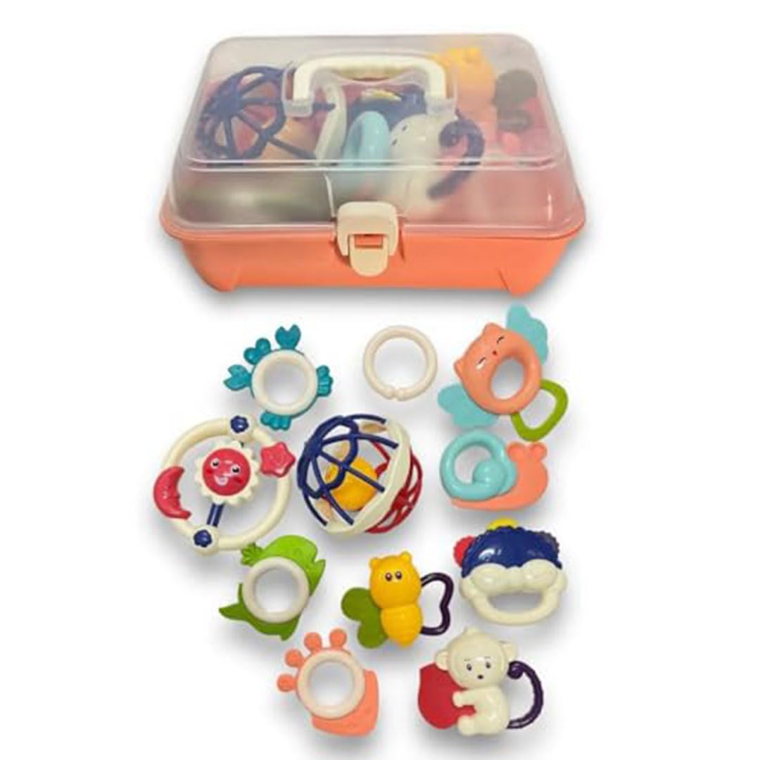 11PCS Baby Rattles 0 with 6 Months, Teething Toys Storage Case, Infant 3 12 Girl Toys, Best Newborn Christmas Gift for Babies Infants