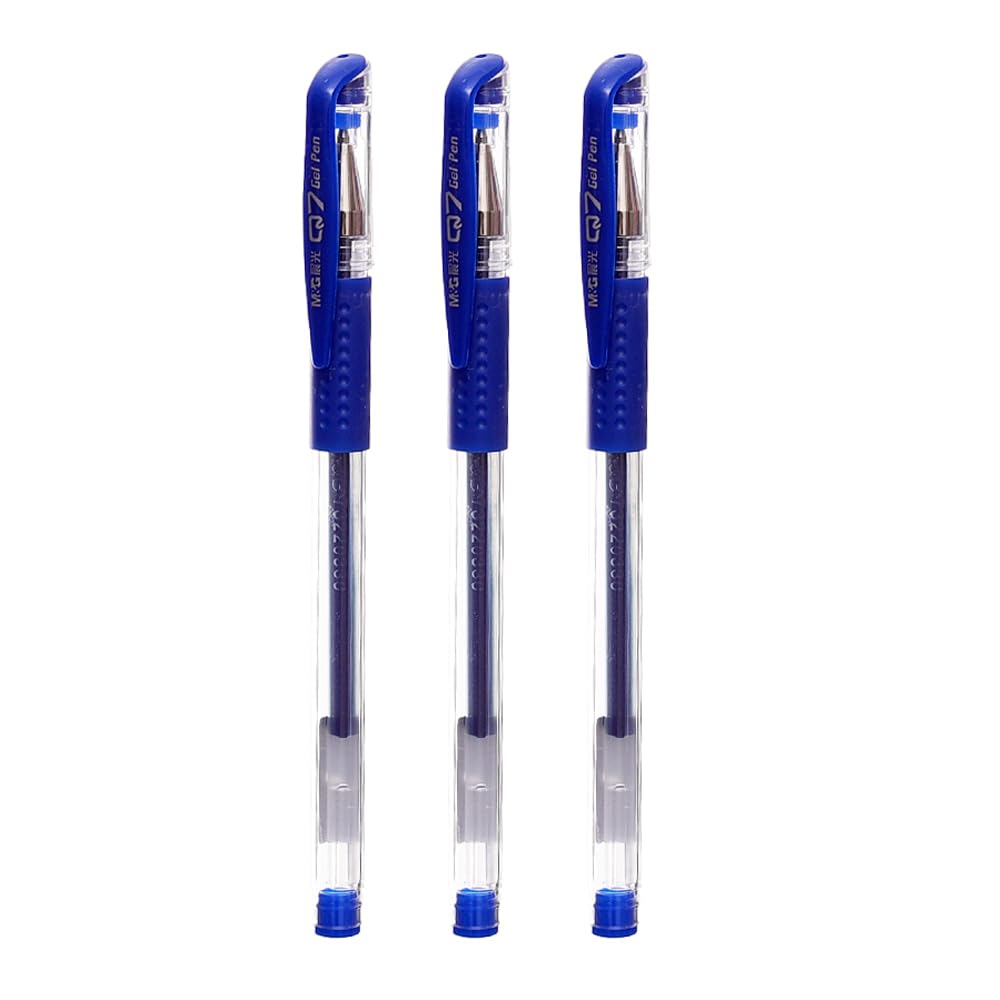M&G AGP30103 Gel Pen with Comfortable Rubber Grip 0.5mm Pack of 3 Blue Ink Pens - Blue