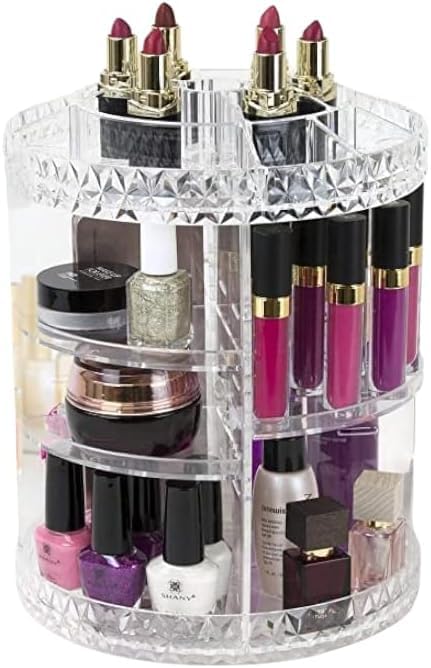 Makeup Organizer, Clear Acrylic Cosmetic Storage- Multi-Layer Display Stand-Adjustable Layers Large Capacity-360 Degree Rotating