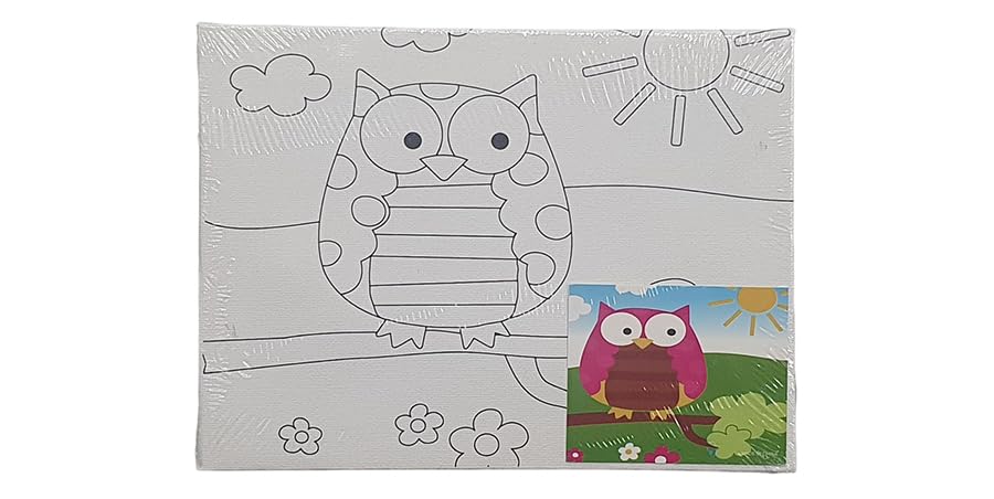 Keep Smiling Canvas Painting Set With Paint Brush & 6 Watercolor For Kids, 15 X 20Cm - White Black - 521