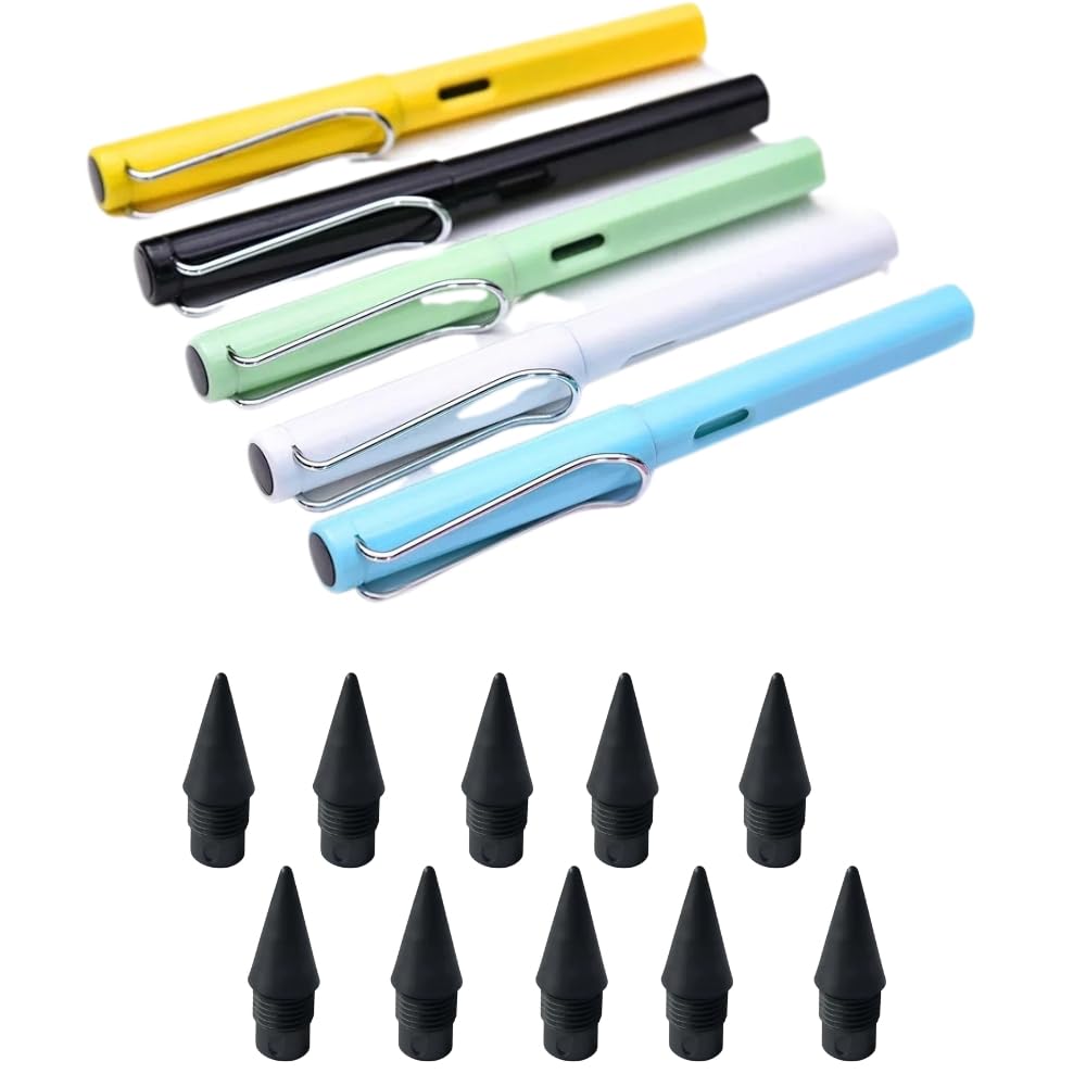 Set Of Infinite Pens With A Set Of Changeable Tips Or Sharpeners With Internal Eraser - Durable Gouma (5 Pens - 10 Leads)