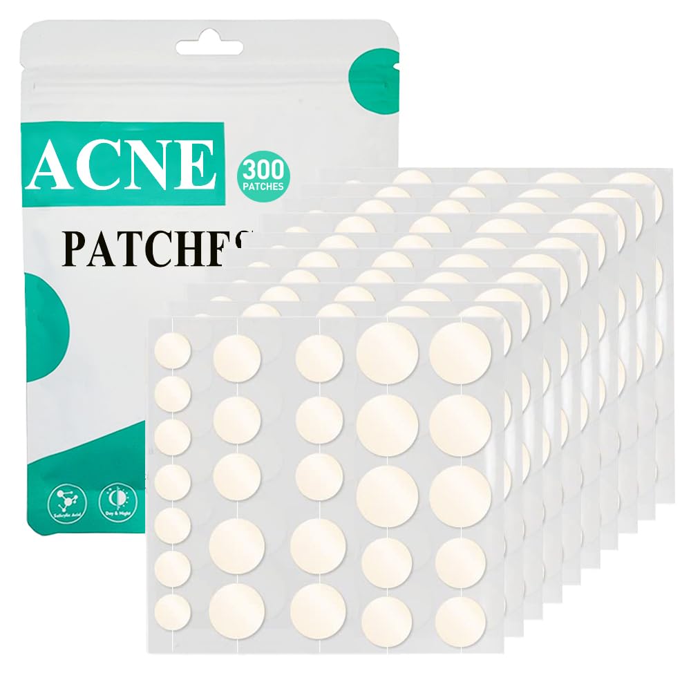 Pack of 300 Pimple Patches, Invisible Hydrocolloid Acne Pimple Patches, Day & Night Acne Plasters, Waterproof & Breathable Absorptions Acne Patches