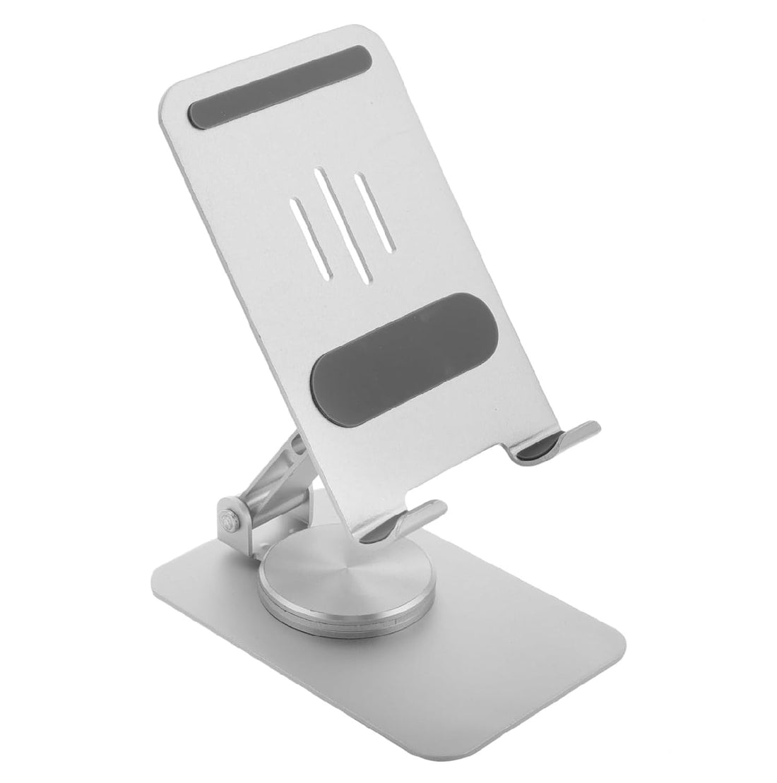 K18 Premium Aluminum 360° Rotatable Mobile Stand Holder Desktop Foldable – Adjustable Height & Anti Slip Rotation Base – Holder For Mobile & Tablet UP To 4-8 inch | Silver