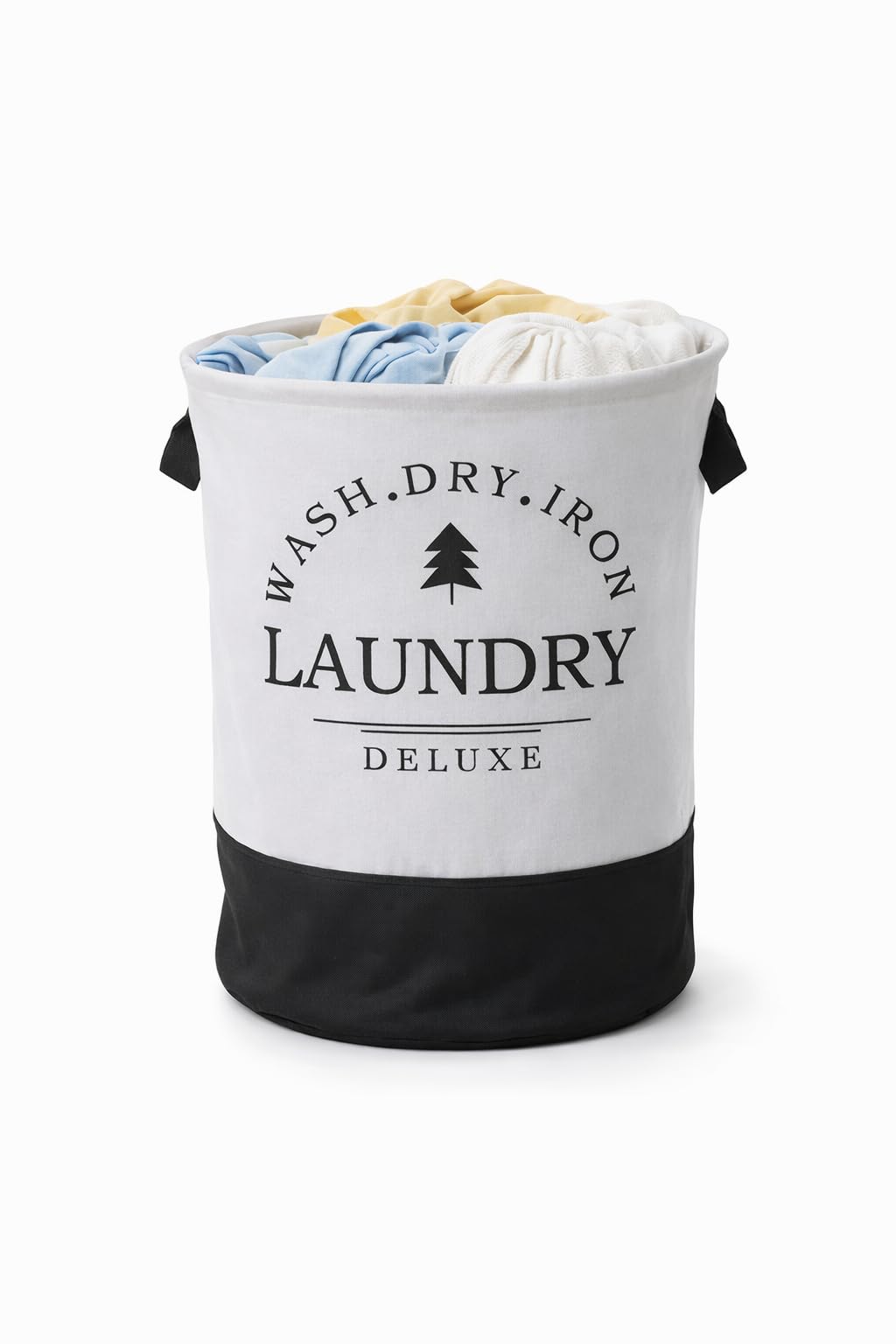 Round Fabric Laundry Hamper, Foldable Waterproof Storage Basket with Thick Cotton Handles, Easy to Carry, Ideal for Clothes, Toys, Space Organization (Grayish white)
