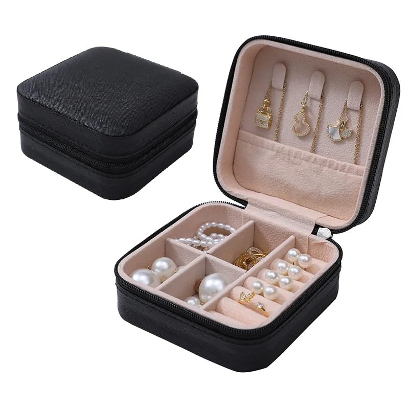 Next store Simple PU Leather Travel Jewelry Storage Box, Stylish Organizer for Earrings, Necklaces, Rings, Compact Design for Girls Travel and Daily Use (Black)