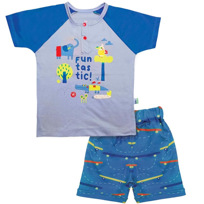 Baby Shoora Boys Pajama Half Sleeves T-shirt&Short Printed Animals Long SleevesT-Shirt&Short (pack of 1)