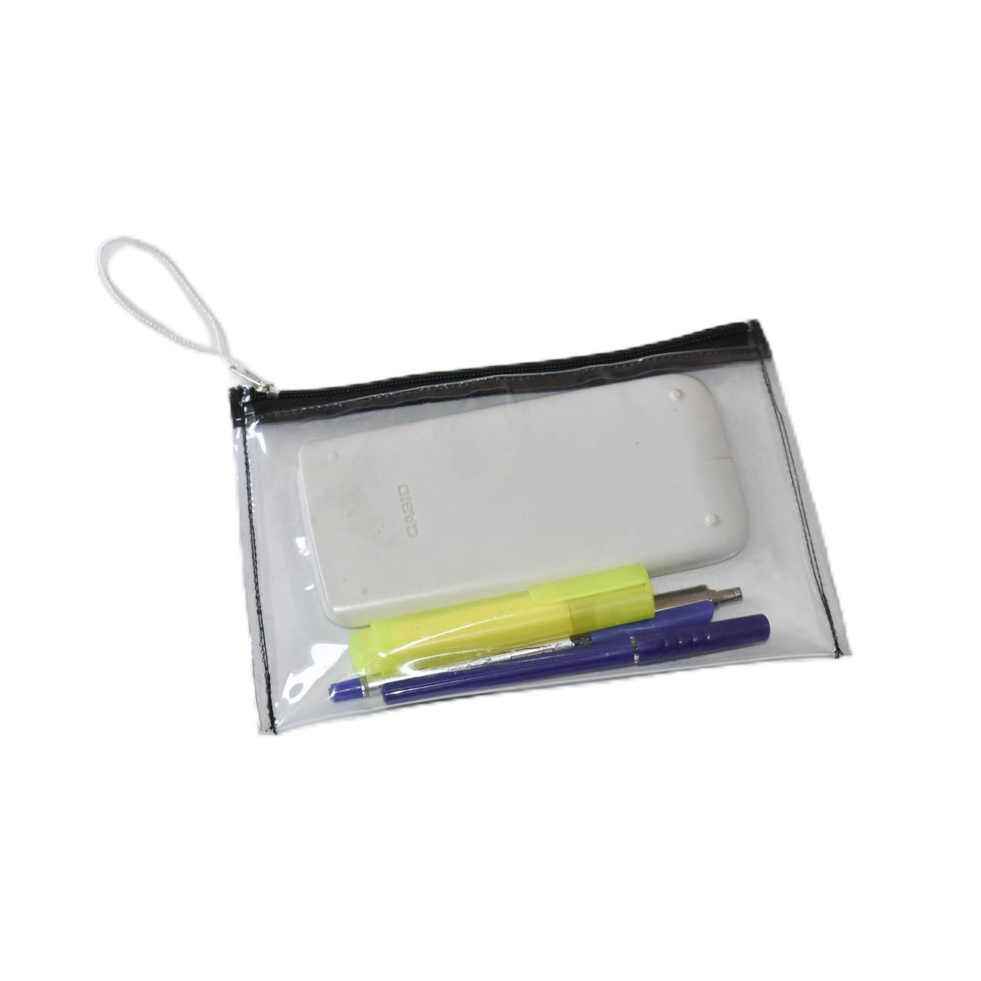 Transparent Pencil Case, Multi-coloured Zipper, Zipper Closure, 20 x 8 x 3 cm (Black)