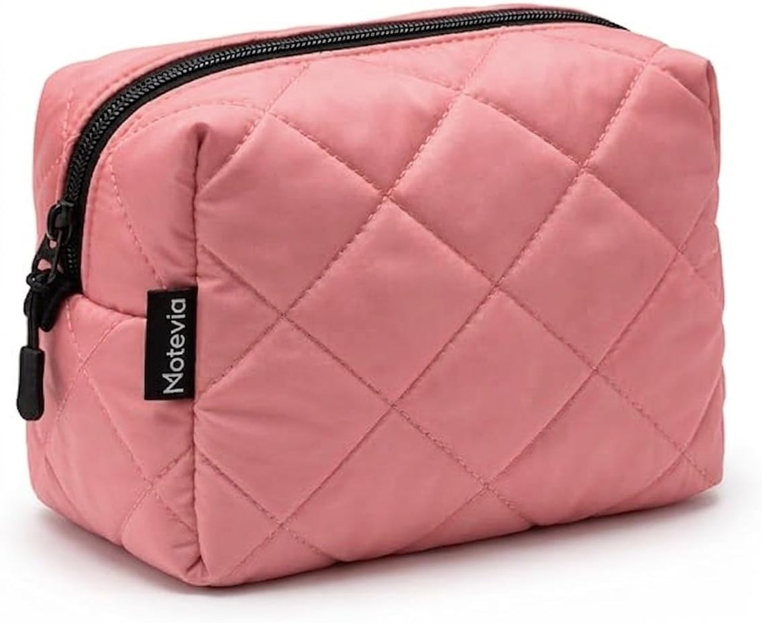 Waterproof Women Makeup Bag – Small Travel Cosmetic Bag – High Quality Leather with Durable Zipper – Cosmetic Accessories Organizer (Dust Pink Clutch)