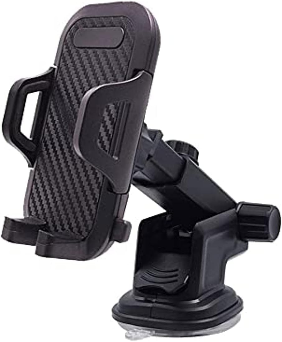 Car Phone Holder, Dashboard and Windshield, Clip on Car Mount, Compatible with All Phone Models and Rotatable Universal Car Phone Holder (Black Carbon Code:2937) - KaberTrade