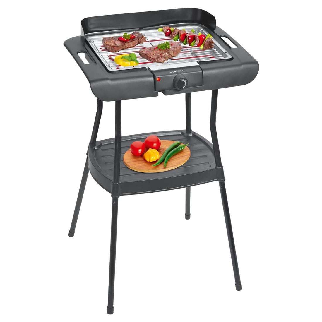 Electric BBQ Grill on Stand, Black, with Lower Shelf, 510 x 460 mm Grill Area, 820 mm Height