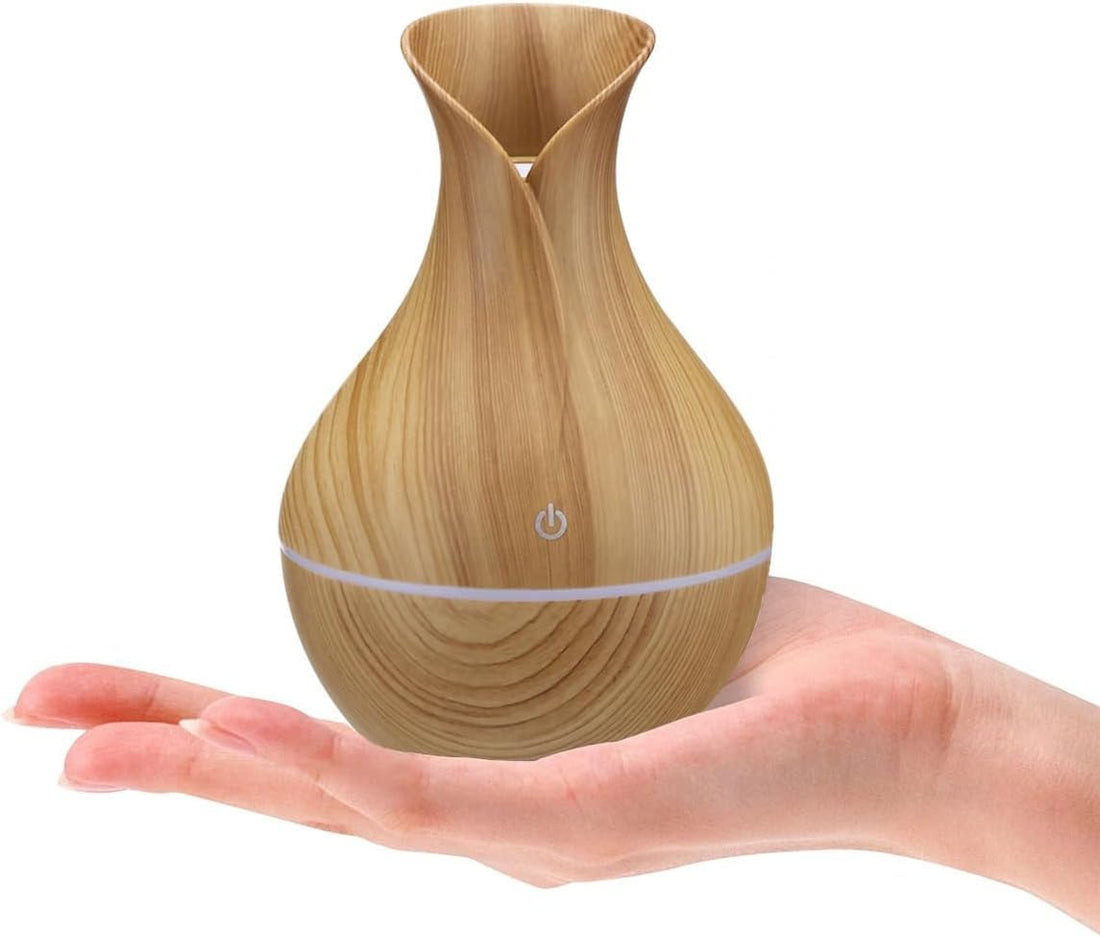 Ultrasonic Aroma Humidifier - Portable USB Essential Oil Diffuser with LED Night Light, Super Quiet, 200ml Capacity for Home, Office, and Nursery - Stylish Mini Humidifier 3W (Light Brown)