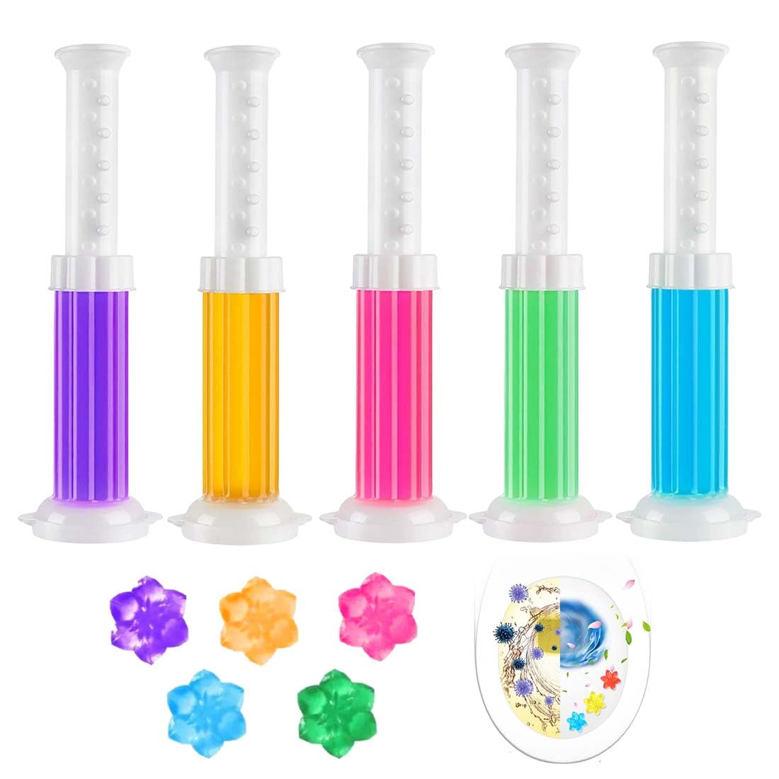 5 Pack/60 Toilet Gel Stamps, Toilet Stamp, Toilet Bowl Stamp Gel, Toilet Gel Refills, Toilet Refresh Flower Fragrance Gel, Includes 1 Dispenser