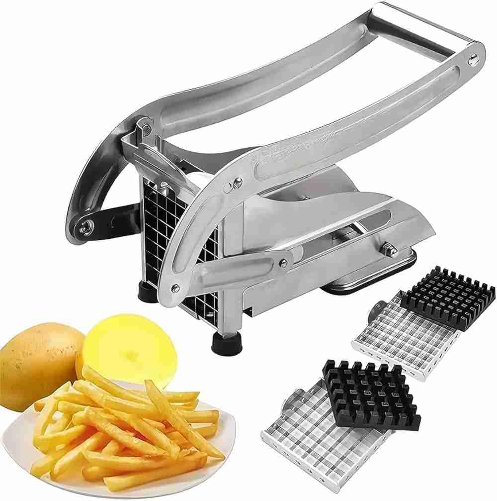 French Fry Cutter Potato Cutter with 2 Blades, Professional Potato Slicer Stainless Steel, Press French Fries Maker for Potatoes Cucumber Carrot Onion Vegetables