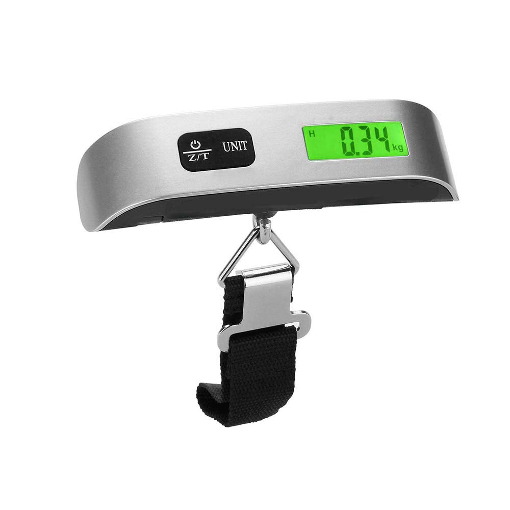 Electronic Luggage Scales Portable Digital Travel Scales for Suitcases and Bags, Hanging Weighing Scales 50 kg / 110 lb, Silver, 110lb